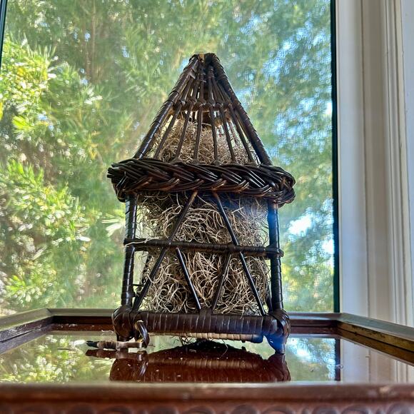 Vintage Wicker Birdhouse with Moss Fill – Hinged Opening – 11” Tall - Picture 3 of 15